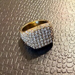 Faux Gold-Tone Pavé Crystal Wide Band Ring - Sparkling Gold - Forever 21